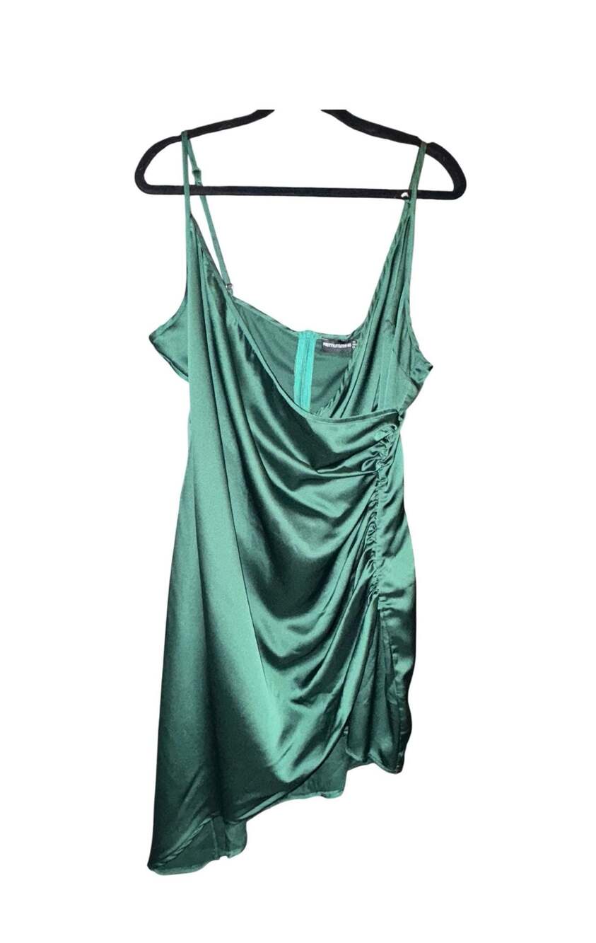 PrettyLittleThing Emerald Green Satin Wrap Dress Size 14